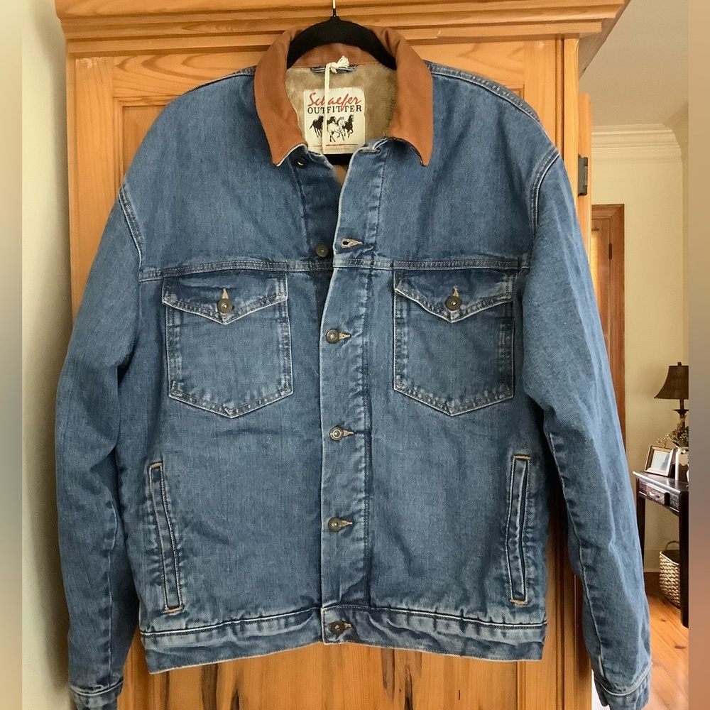Schaefer Classic Blue Denim Jacket with Brown Collar
